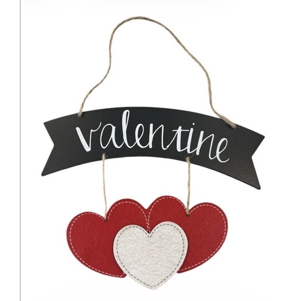 Valentine Red & White Hearts Wall Art Door Hanger Plaque Embellishment